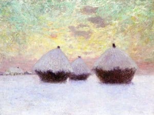 Winter scene of haystacks: painting