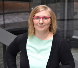Rebecca Cory stands at the Atrium on Yates in Victoria.