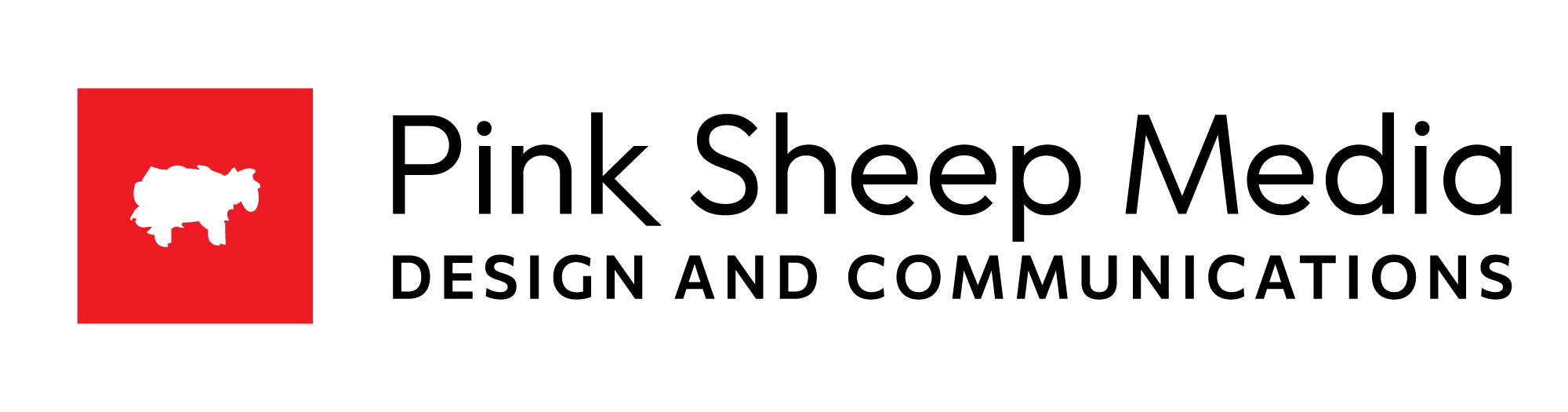 Pink Sheep Media logo: design and communications, little sheep.