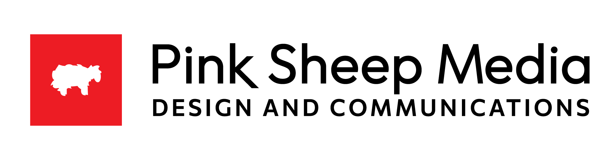 Pink Sheep Media logo: design and communications, little sheep.