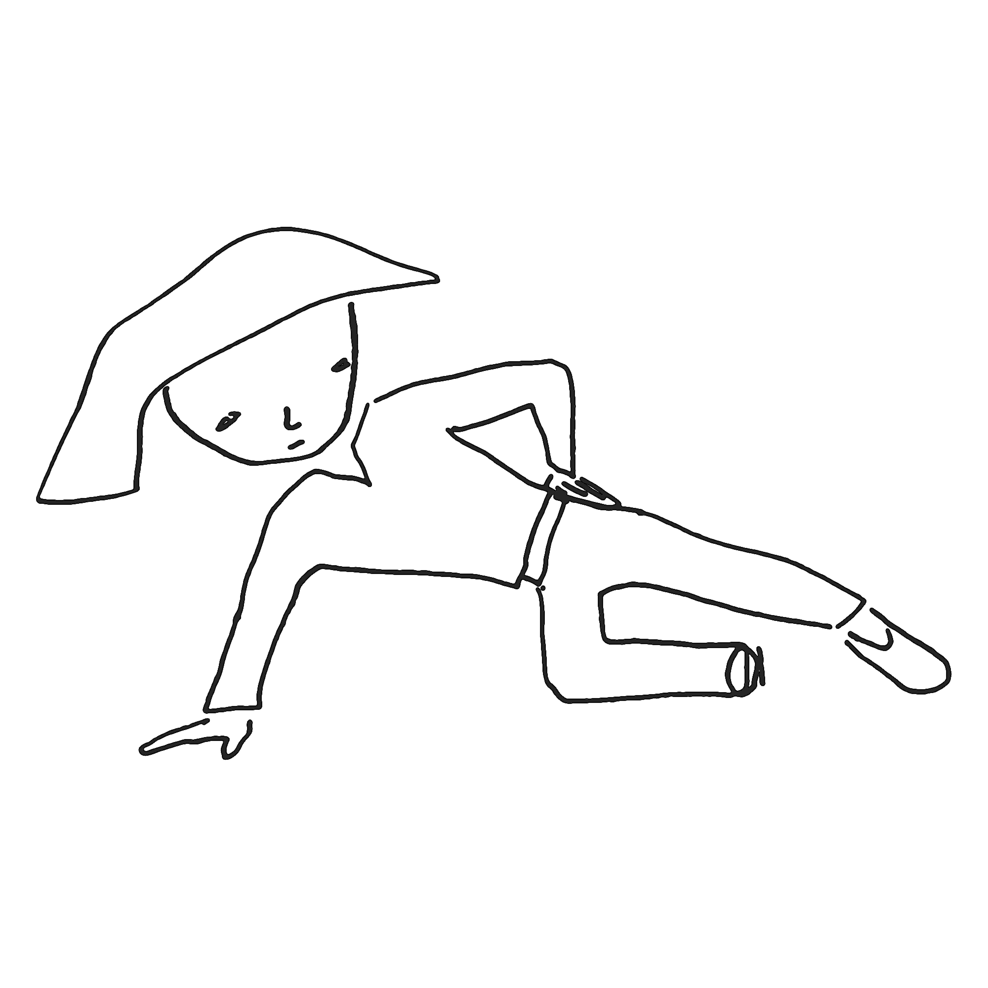 Black and white illustration of a person doing a side exercise on the ground and looking kind of sassy.